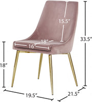 Karina Velvet Upholstered Dining Chair in Pink, Set of 2 - 783Pink-C