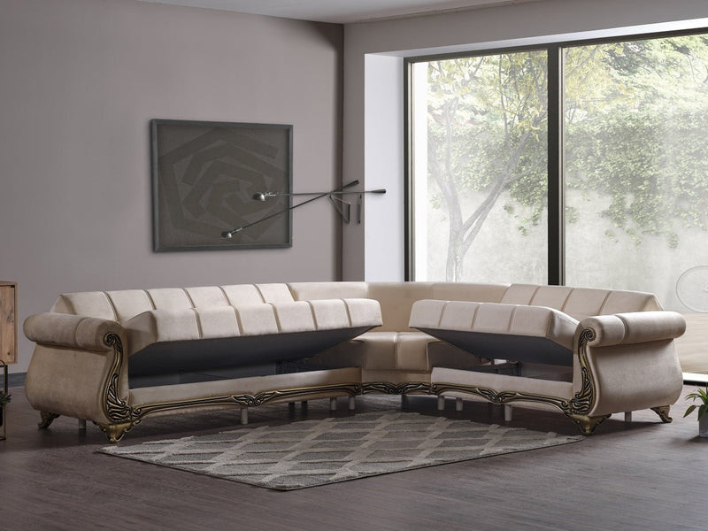 Karizma 131" / 108" Wide Rolled Arm Convertible Sectional - Gate FurnitureSectional