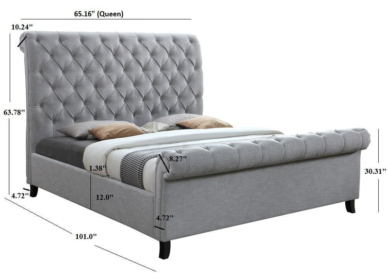 Kate Gray Queen Upholstered Sleigh Platform Bed - Gate FurnitureQueen Bed