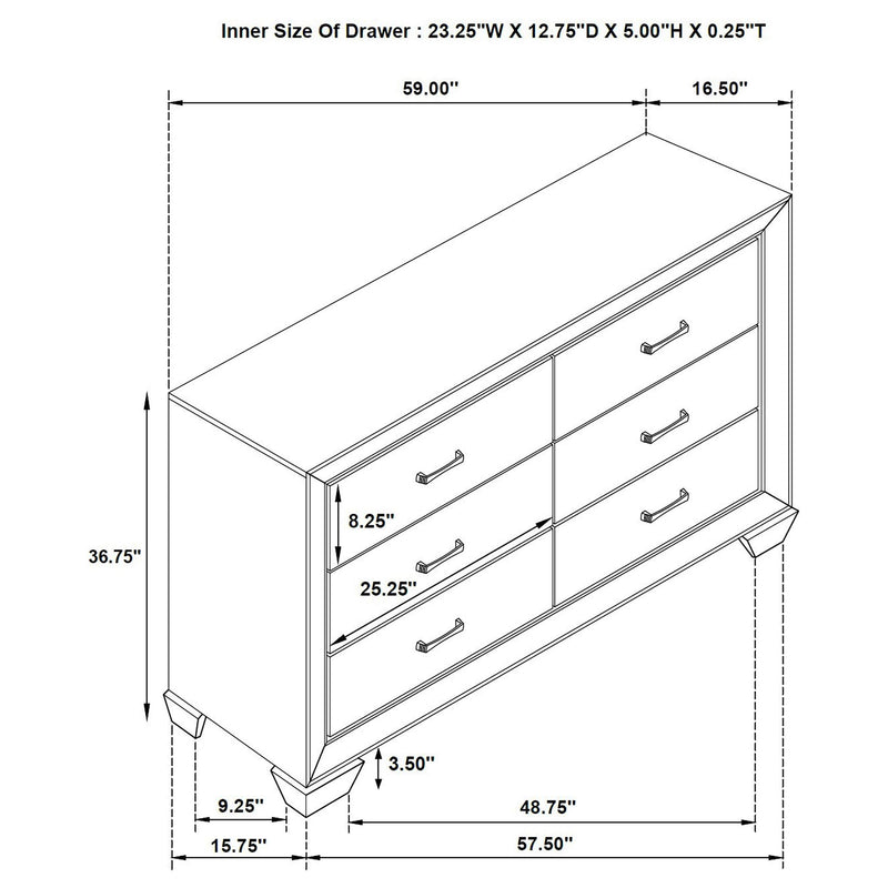 Kauffman 6-drawer Dresser Washed Taupe - 204193