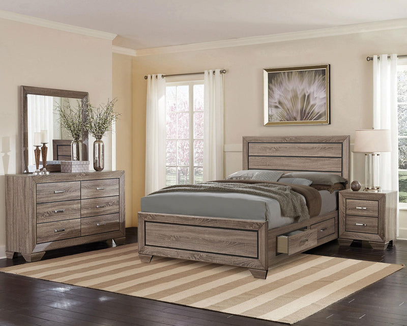 Kauffman Wood Eastern King Storage Panel Bed Washed Taupe - 204190KE