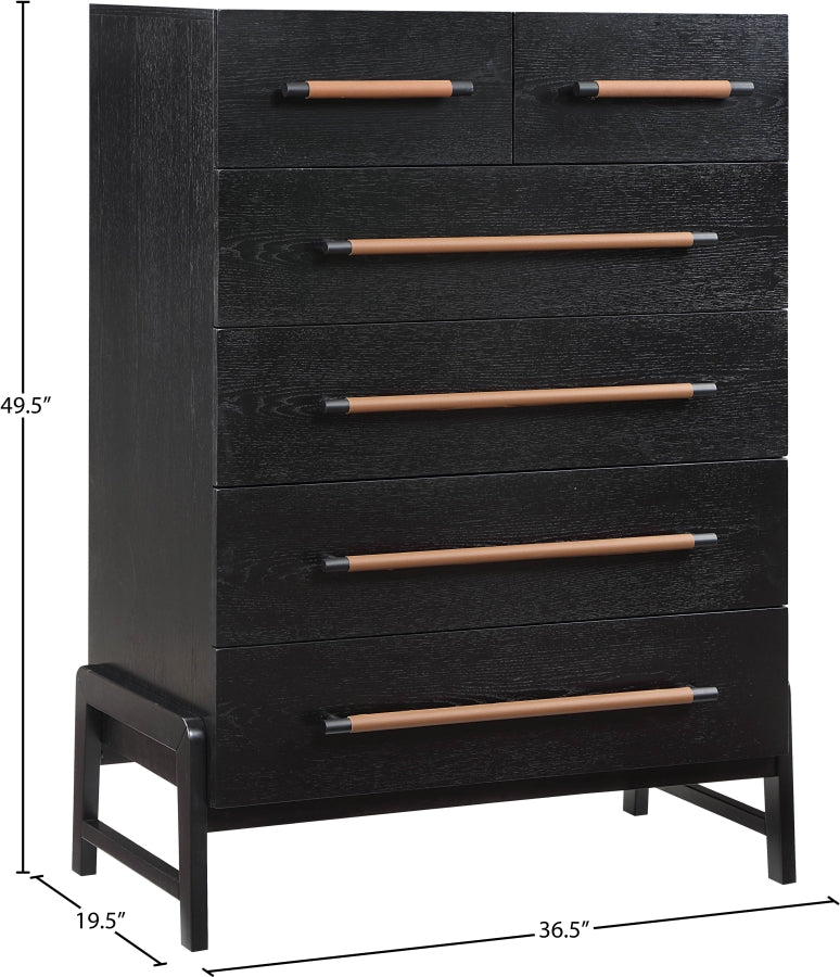 Kaya Oak Veneer And Vegan Leather Handle Chest in Black - 360Black-CH