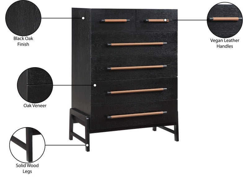 Kaya Oak Veneer And Vegan Leather Handle Chest in Black - 360Black-CH