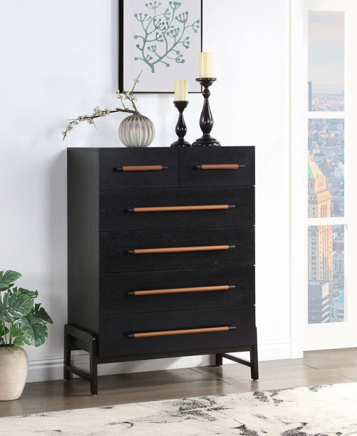 Kaya Oak Veneer And Vegan Leather Handle Chest in Black - 360Black-CH
