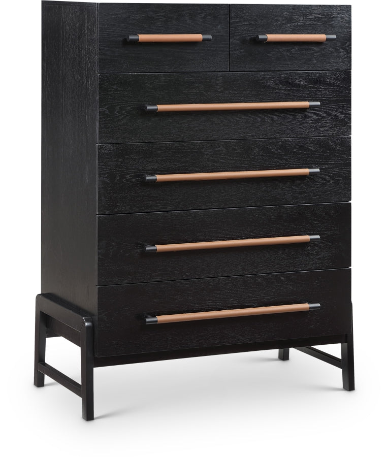 Kaya Oak Veneer And Vegan Leather Handle Chest in Black - 360Black-CH