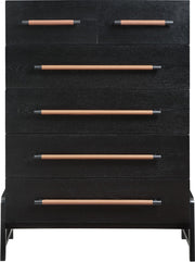 Kaya Oak Veneer And Vegan Leather Handle Chest in Black - 360Black-CH