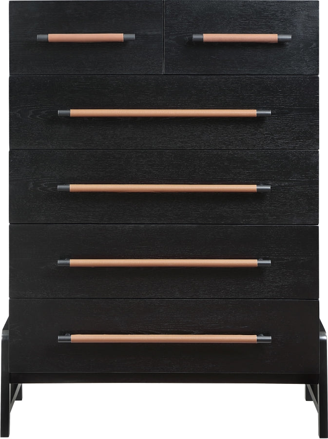 Kaya Oak Veneer And Vegan Leather Handle Chest in Black - 360Black-CH