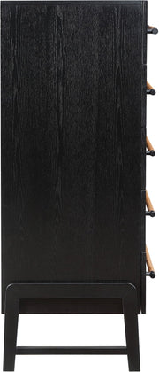 Kaya Oak Veneer And Vegan Leather Handle Chest in Black - 360Black-CH