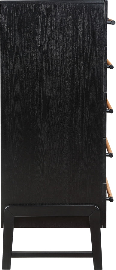 Kaya Oak Veneer And Vegan Leather Handle Chest in Black - 360Black-CH