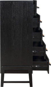 Kaya Oak Veneer And Vegan Leather Handle Chest in Black - 360Black-CH