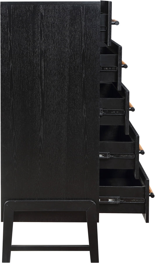 Kaya Oak Veneer And Vegan Leather Handle Chest in Black - 360Black-CH