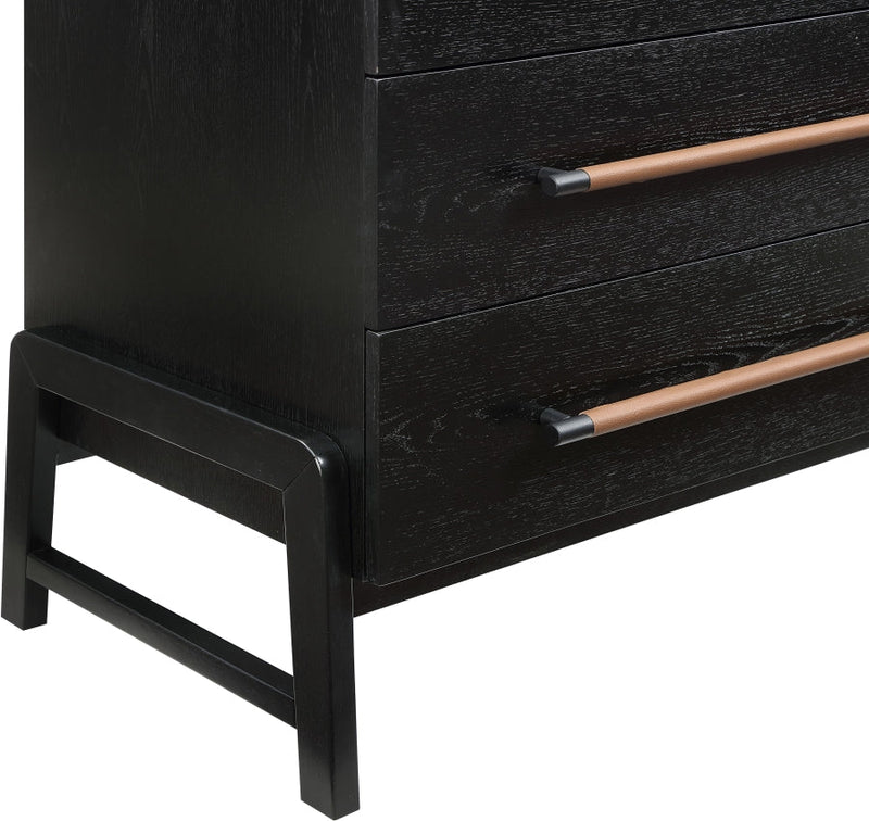 Kaya Oak Veneer And Vegan Leather Handle Chest in Black - 360Black-CH