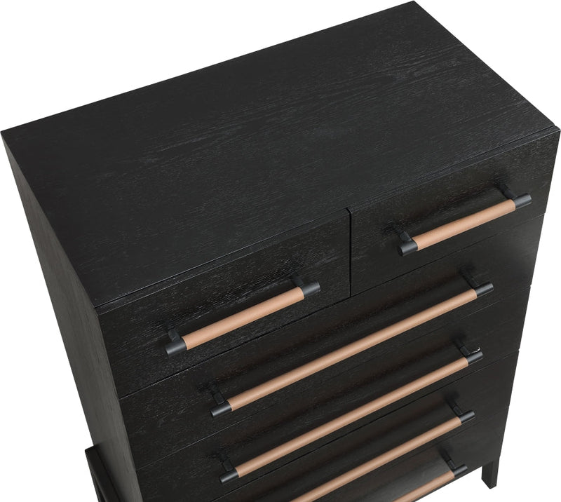 Kaya Oak Veneer And Vegan Leather Handle Chest in Black - 360Black-CH