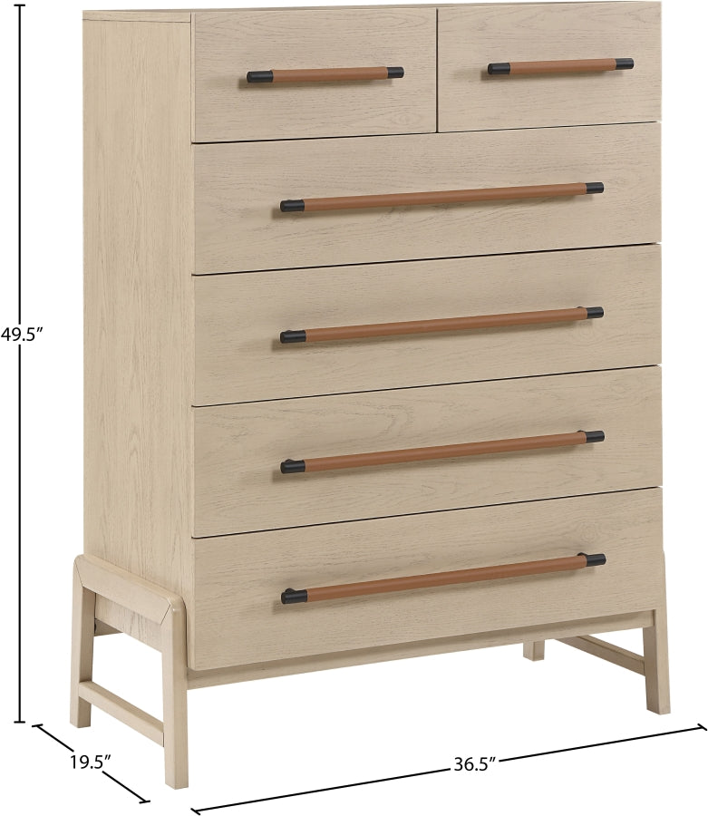 Kaya Oak Veneer And Vegan Leather Handle Chest in Natural - 360Natural-CH