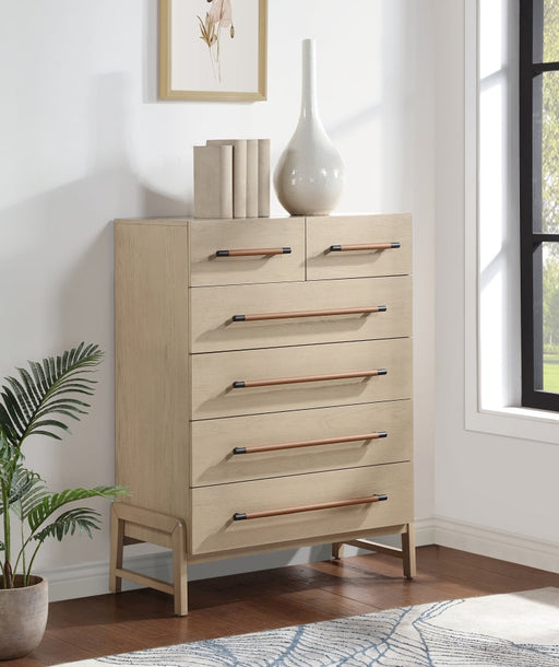 Kaya Oak Veneer And Vegan Leather Handle Chest in Natural - 360Natural-CH