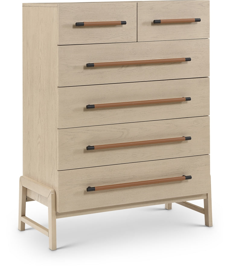 Kaya Oak Veneer And Vegan Leather Handle Chest in Natural - 360Natural-CH