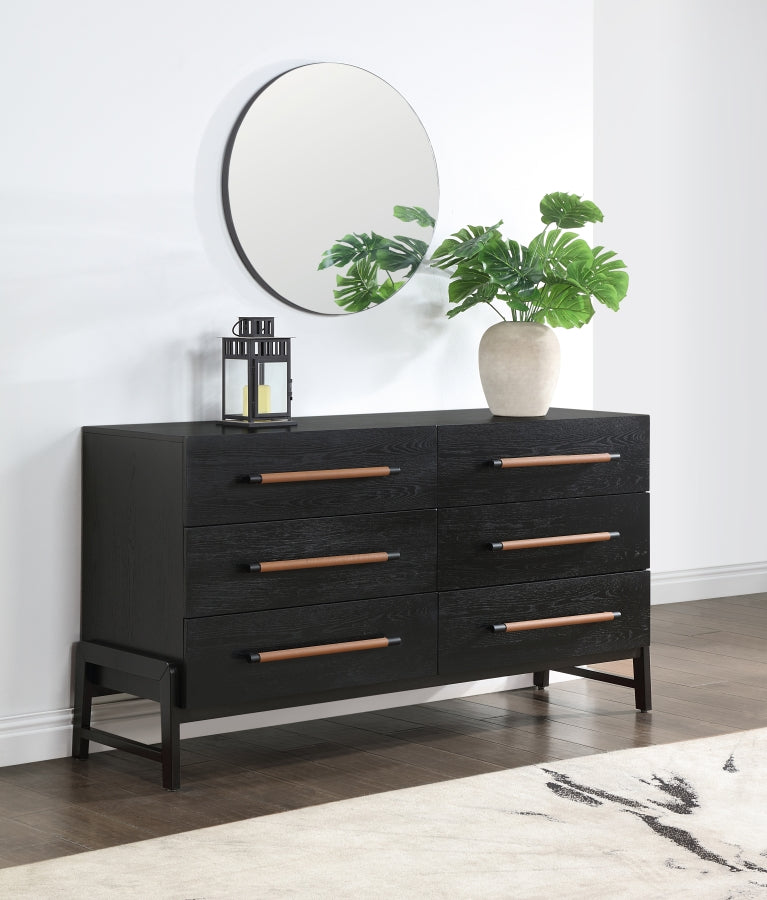 Kaya Oak Veneer And Vegan Leather Handle Dresser in Black - 360Black-D