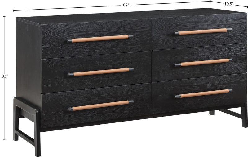 Kaya Oak Veneer And Vegan Leather Handle Dresser in Black - 360Black-D
