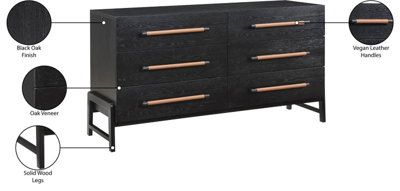 Kaya Oak Veneer And Vegan Leather Handle Dresser in Black - 360Black-D
