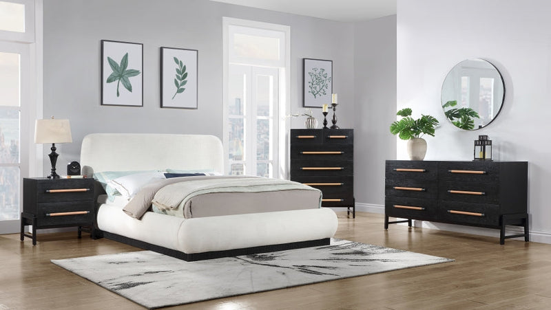 Kaya Oak Veneer And Vegan Leather Handle Dresser in Black - 360Black-D
