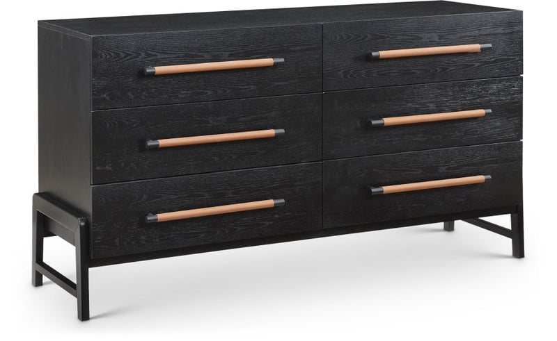 Kaya Oak Veneer And Vegan Leather Handle Dresser in Black - 360Black-D