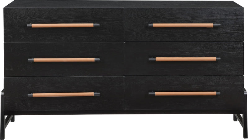 Kaya Oak Veneer And Vegan Leather Handle Dresser in Black - 360Black-D
