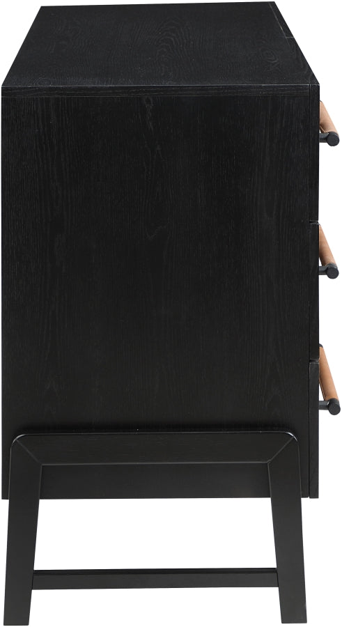 Kaya Oak Veneer And Vegan Leather Handle Dresser in Black - 360Black-D