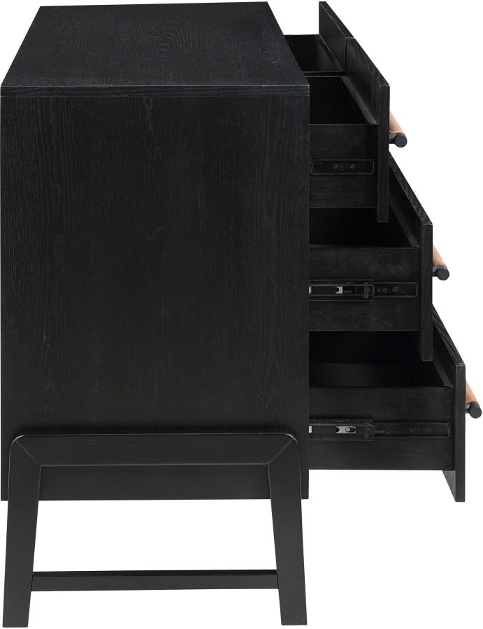 Kaya Oak Veneer And Vegan Leather Handle Dresser in Black - 360Black-D