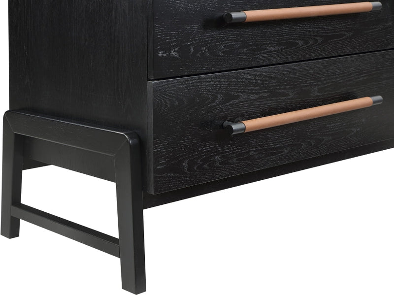 Kaya Oak Veneer And Vegan Leather Handle Dresser in Black - 360Black-D