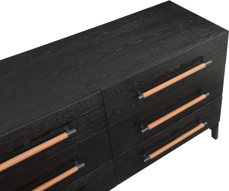 Kaya Oak Veneer And Vegan Leather Handle Dresser in Black - 360Black-D