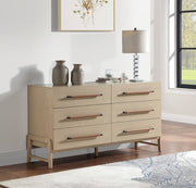 Kaya Oak Veneer And Vegan Leather Handle Dresser in Natural - 360Natural-D