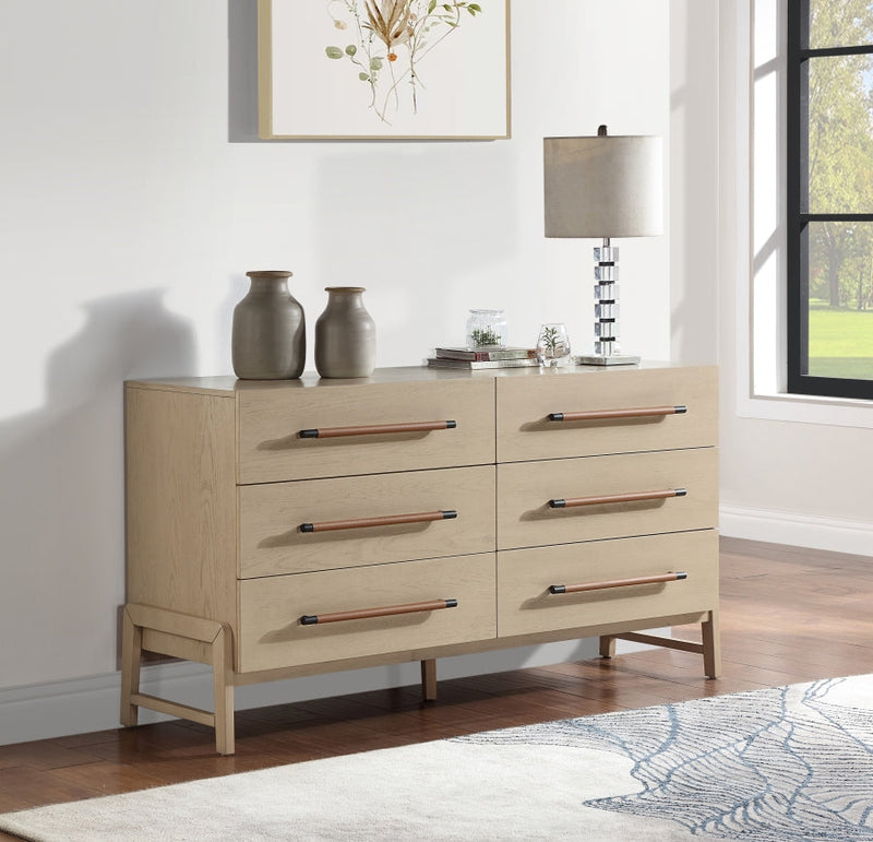 Kaya Oak Veneer And Vegan Leather Handle Dresser in Natural - 360Natural-D