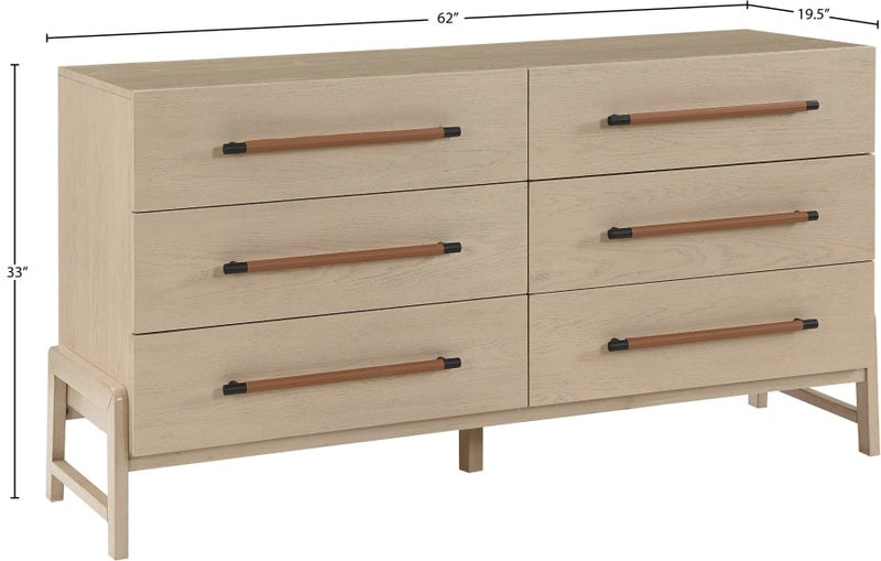 Kaya Oak Veneer And Vegan Leather Handle Dresser in Natural - 360Natural-D