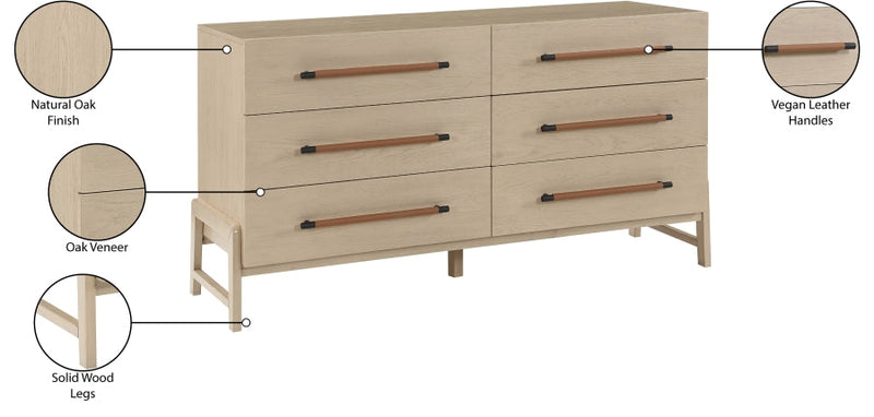 Kaya Oak Veneer And Vegan Leather Handle Dresser in Natural - 360Natural-D