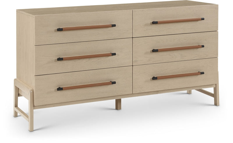 Kaya Oak Veneer And Vegan Leather Handle Dresser in Natural - 360Natural-D