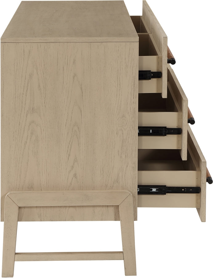 Kaya Oak Veneer And Vegan Leather Handle Dresser in Natural - 360Natural-D