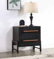 Kaya Oak Veneer And Vegan Leather Handle Night Stand in Black - 360Black-NS