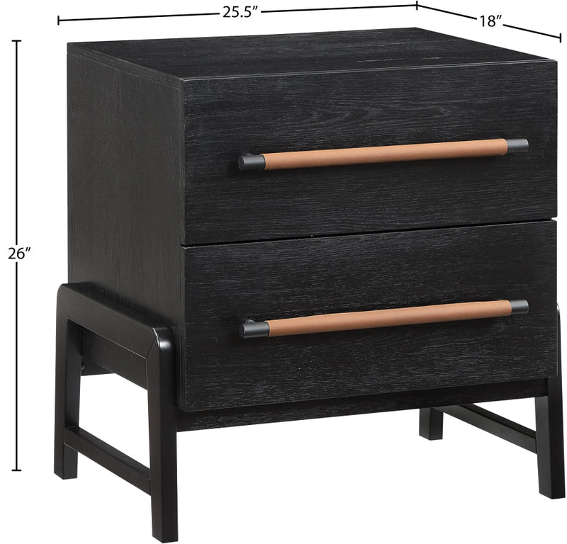 Kaya Oak Veneer And Vegan Leather Handle Night Stand in Black - 360Black-NS