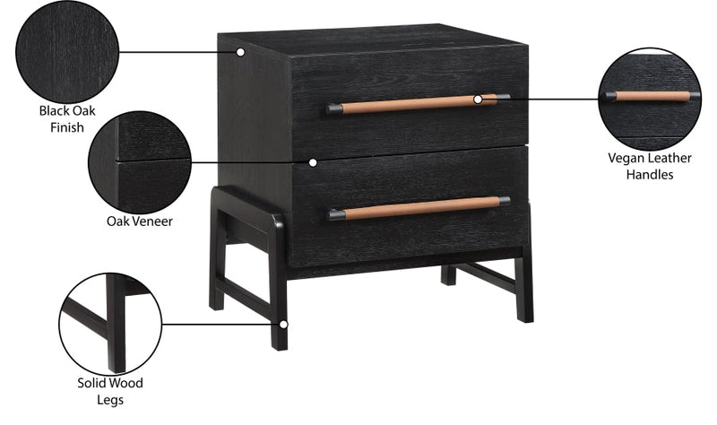 Kaya Oak Veneer And Vegan Leather Handle Night Stand in Black - 360Black-NS