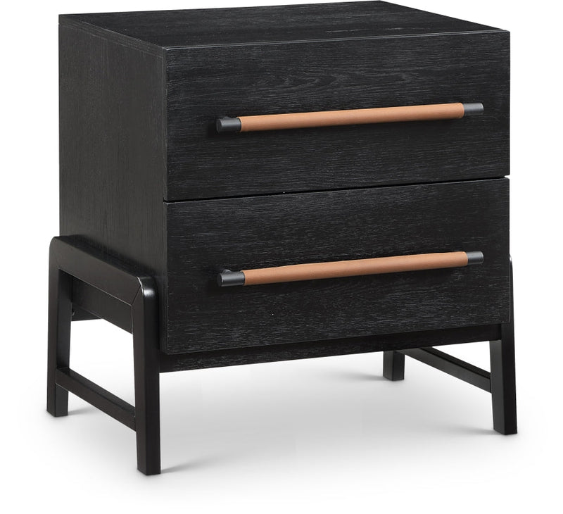 Kaya Oak Veneer And Vegan Leather Handle Night Stand in Black - 360Black-NS