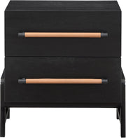 Kaya Oak Veneer And Vegan Leather Handle Night Stand in Black - 360Black-NS