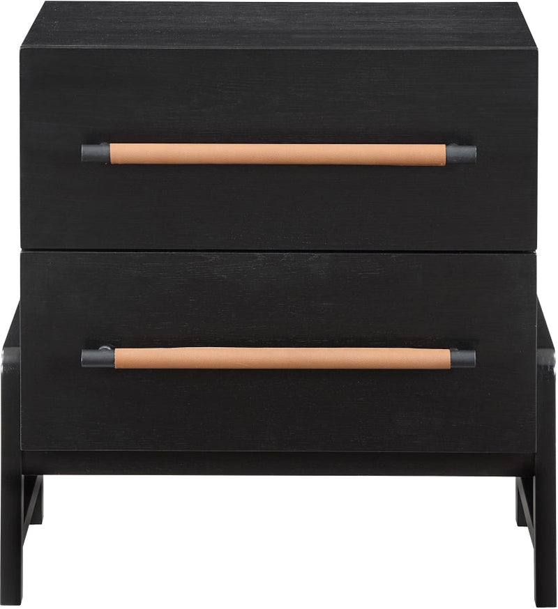Kaya Oak Veneer And Vegan Leather Handle Night Stand in Black - 360Black-NS