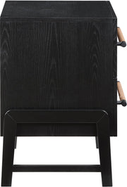 Kaya Oak Veneer And Vegan Leather Handle Night Stand in Black - 360Black-NS