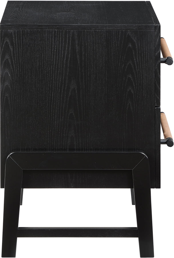 Kaya Oak Veneer And Vegan Leather Handle Night Stand in Black - 360Black-NS