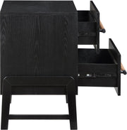 Kaya Oak Veneer And Vegan Leather Handle Night Stand in Black - 360Black-NS