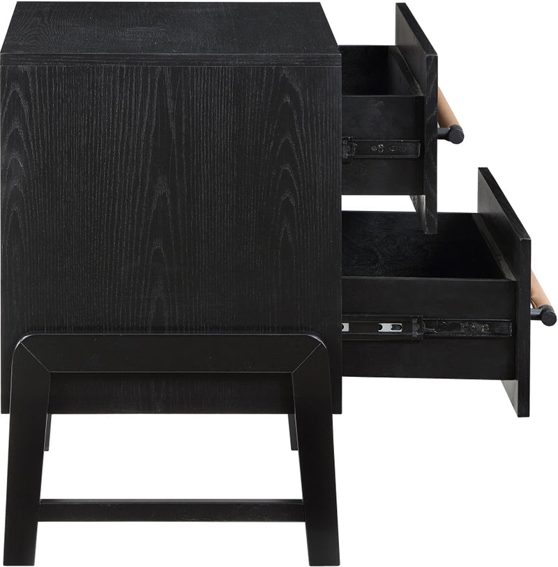 Kaya Oak Veneer And Vegan Leather Handle Night Stand in Black - 360Black-NS