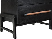 Kaya Oak Veneer And Vegan Leather Handle Night Stand in Black - 360Black-NS