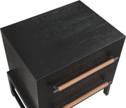 Kaya Oak Veneer And Vegan Leather Handle Night Stand in Black - 360Black-NS