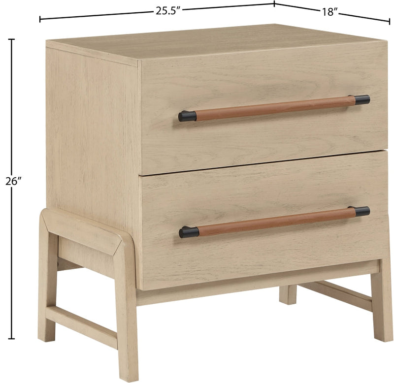 Kaya Oak Veneer And Vegan Leather Handle Night Stand in Natural - 360Natural-NS