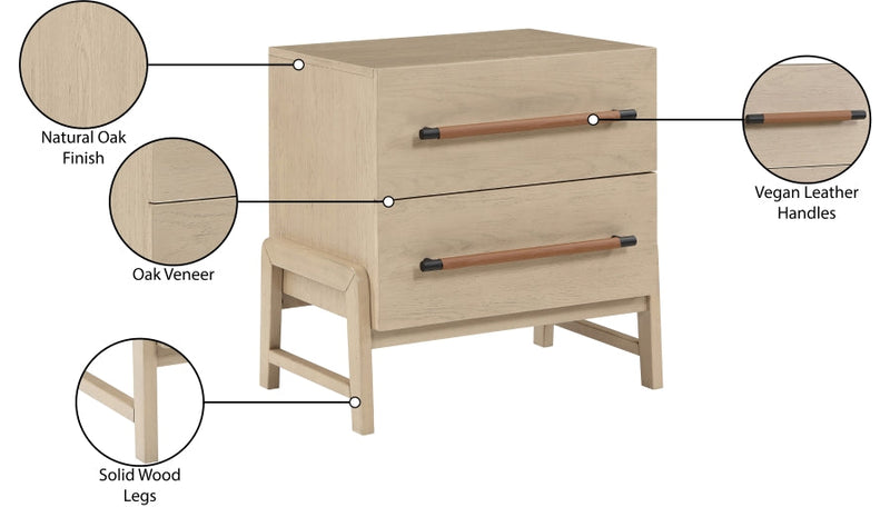 Kaya Oak Veneer And Vegan Leather Handle Night Stand in Natural - 360Natural-NS